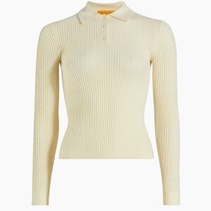 NWT!! Guest In Residence Cream Ribbed Knit Cashmere Polo Sweater